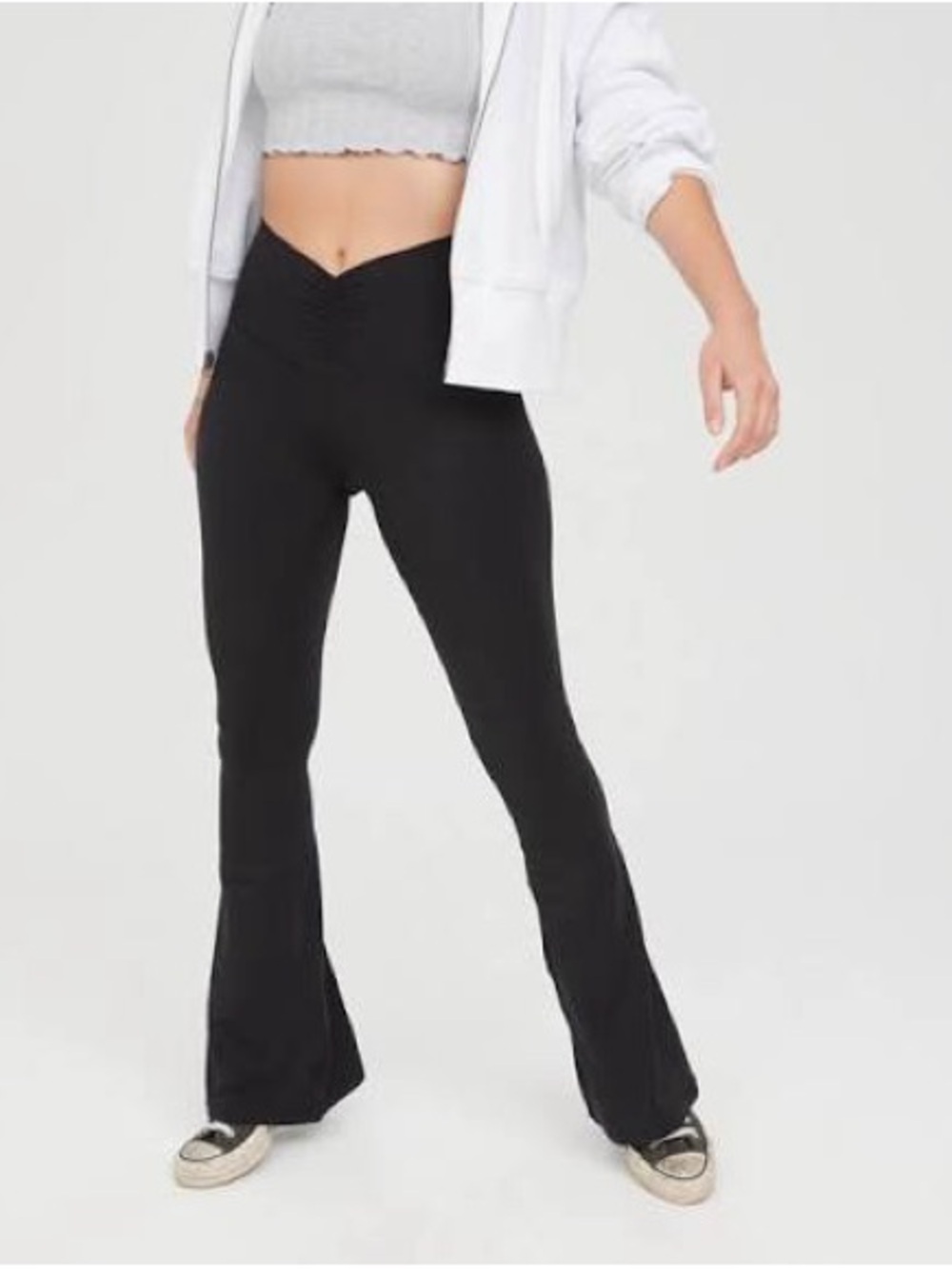 aerie Black Ruched Waist Flare Yoga Pants
